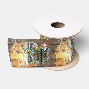 Christmas Horse Wagon Wheel Cowboy Boots Horseshoe Satin Ribbon