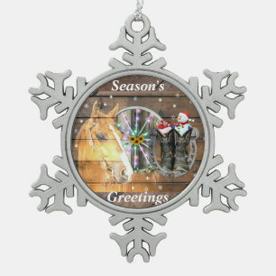 Christmas Horse Wagon Wheel Cowboy Boots Horseshoe Snowflake Pewter Christmas Ornament