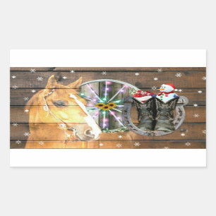 Christmas Horse Wagon Wheel Cowboy Boots Horseshoe Sticker