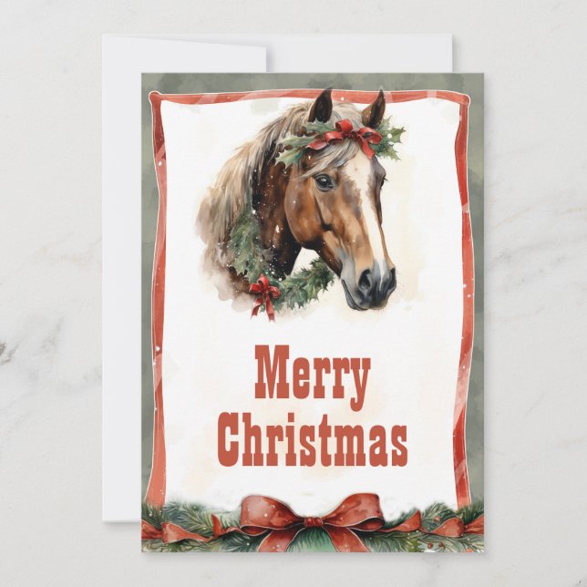 Christmas Horse Watercolor Holiday Card (Front)