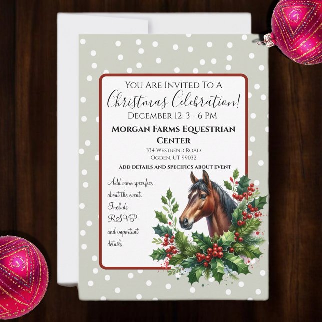 Christmas Horse With Greenery  Invitation (Enjoy this Festive Christmas design! Customize with your favorite holiday event or greeting. )