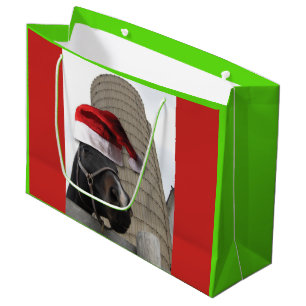 Christmas Horse with Santa Claus Hat on Large Gift Bag