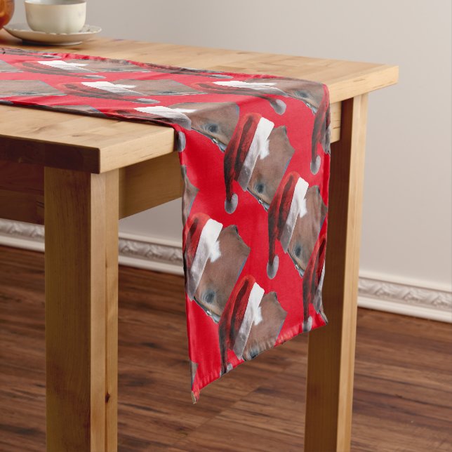 Christmas Horse With Santa Hat Short Table Runner (In Situ)