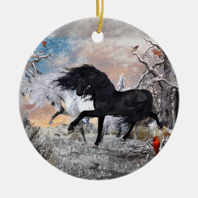 Christmas Horses 2022, 2-sided ver2 Ceramic Ornament (Front)