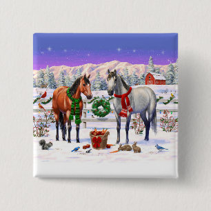 Christmas Horses in Snow 2 Inch Square Button