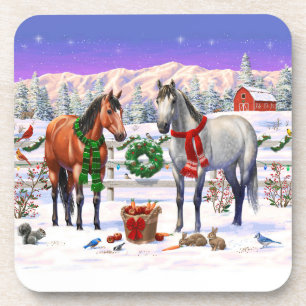 Christmas Horses in Snow Coaster