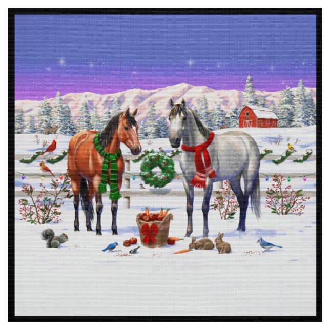 Christmas Horses in Snow Fabric (Swatch)