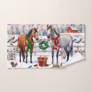 Christmas Horses in Snow Hand Towel