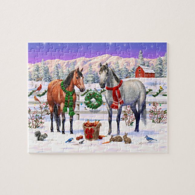 Christmas Horses in Snow Jigsaw Puzzle (Horizontal)