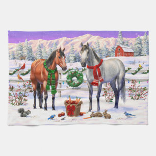 Christmas Horses in Snow Kitchen Towel