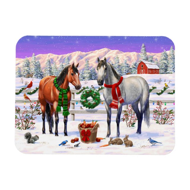 Christmas Horses in Snow Magnet (Horizontal)