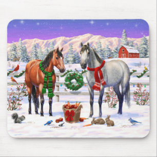Christmas Horses in Snow Mouse Pad