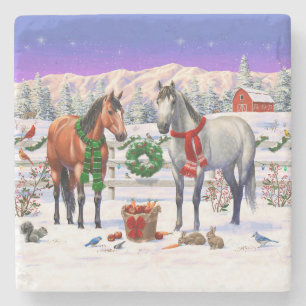 Christmas Horses in Snow Stone Coaster