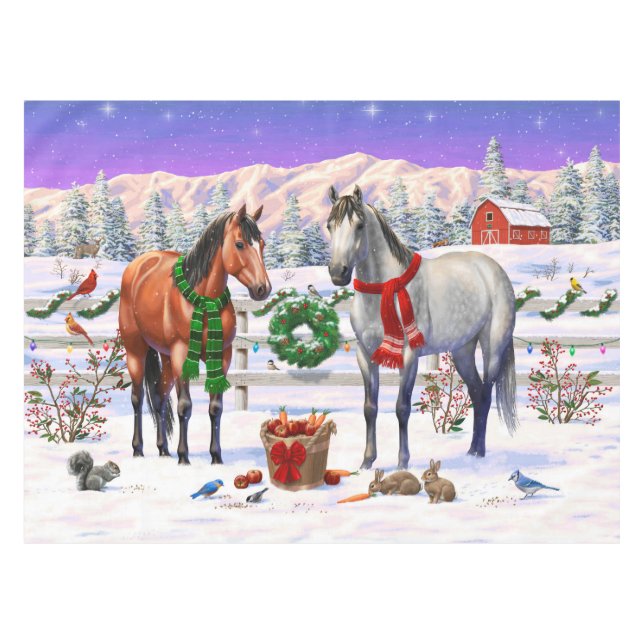 Christmas Horses in Snow Tablecloth (Front (Horizontal))