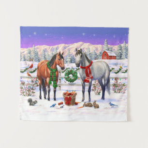 Christmas Horses in Snow Tapestry