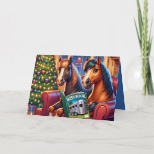 Christmas Horses On Sofa With Trailer Wish Book Card