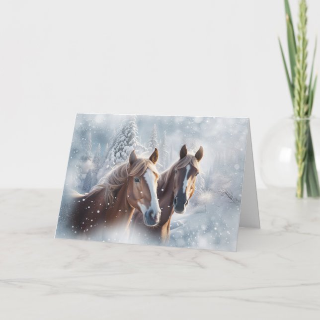 Christmas Horses Seasons Greetings Pretty Horses Holiday Card (Front)