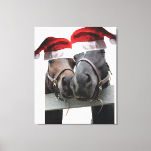 Christmas Horses wearing Santa Claus Hats Canvas Print