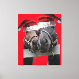 Christmas Horses wearing Santa Claus Hats Canvas Print