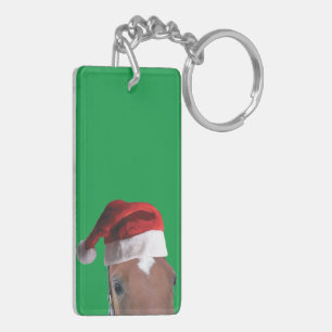Christmas Horses wearing Santa Claus Hats Keychain