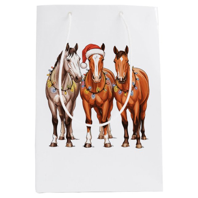 Christmas Horses Western Cowboy Santa Hat Farm Medium Gift Bag (Front)