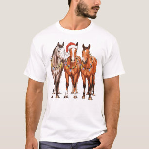 Christmas Horses Western Cowboy Santa Hat Farm T-Shirt