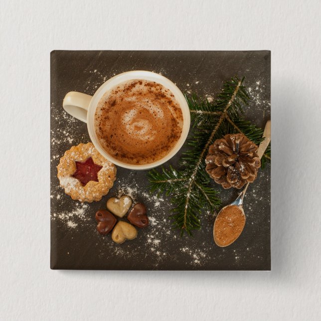 Christmas Hot Chocolate 2 Inch Square Button (Front)