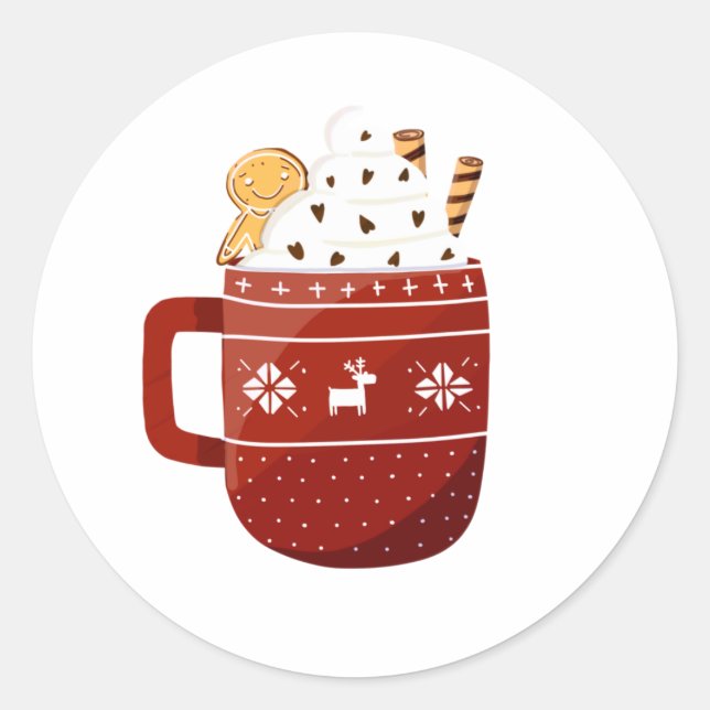 Christmas Hot Chocolate Blue Classic Round Sticker (Front)
