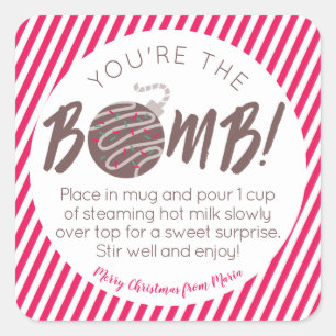Christmas Hot Chocolate Bomb Square Stickers