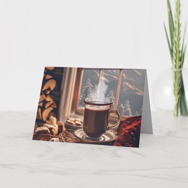 Christmas Hot Chocolate By Winter Window Holiday Card (Front)