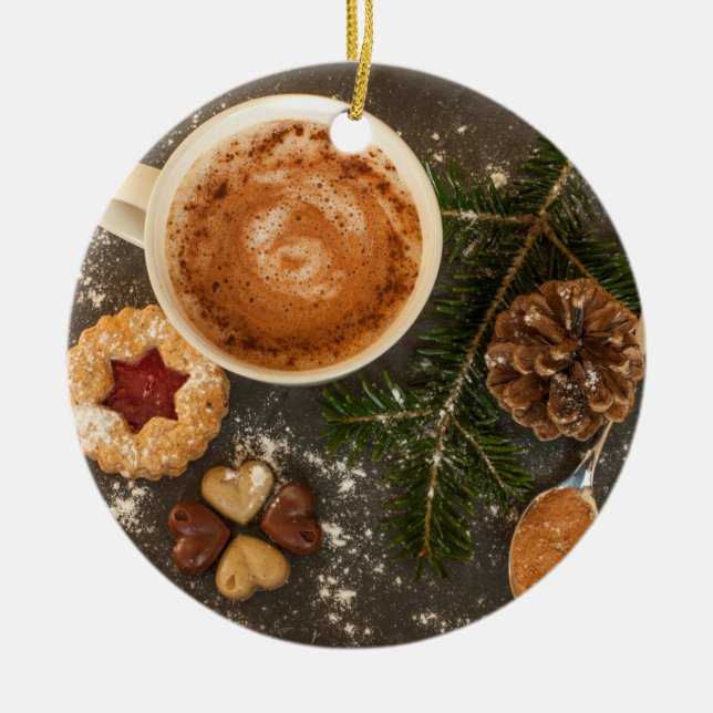 Christmas Hot Chocolate Ceramic Ornament (Front)