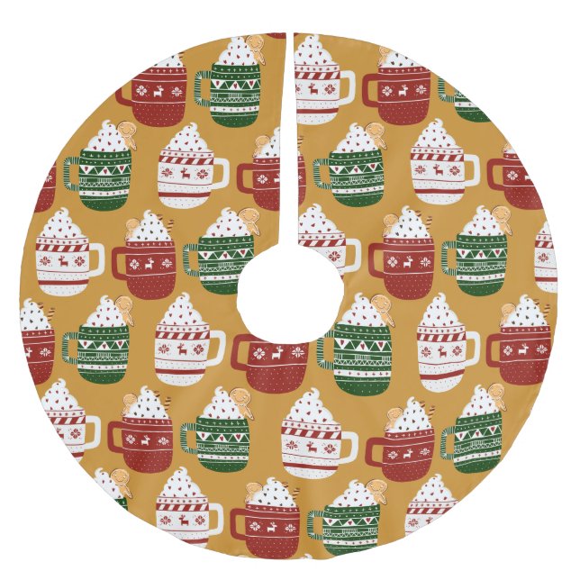 Christmas Hot Chocolate Gold Brushed Polyester Tree Skirt (Front)