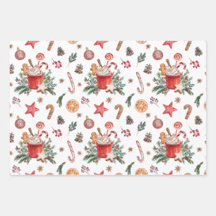 Christmas Hot Chocolate Mug with Sweets Wrapping Paper Sheet