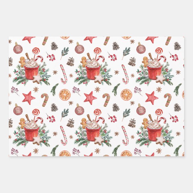 Christmas Hot Chocolate Mug with Sweets  Wrapping Paper Sheet (Front)