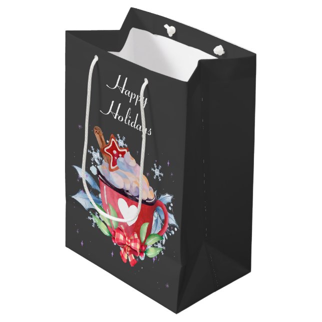 Christmas Hot Chocolate on Grey  Medium Gift Bag (Front Angled)