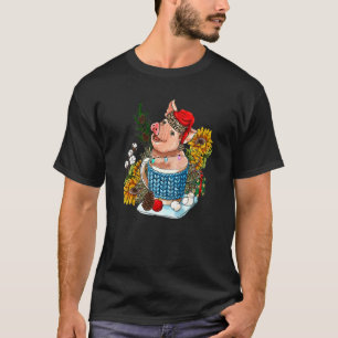 Christmas Hot Chocolate Pig Western Xmas Pig Santa T-Shirt