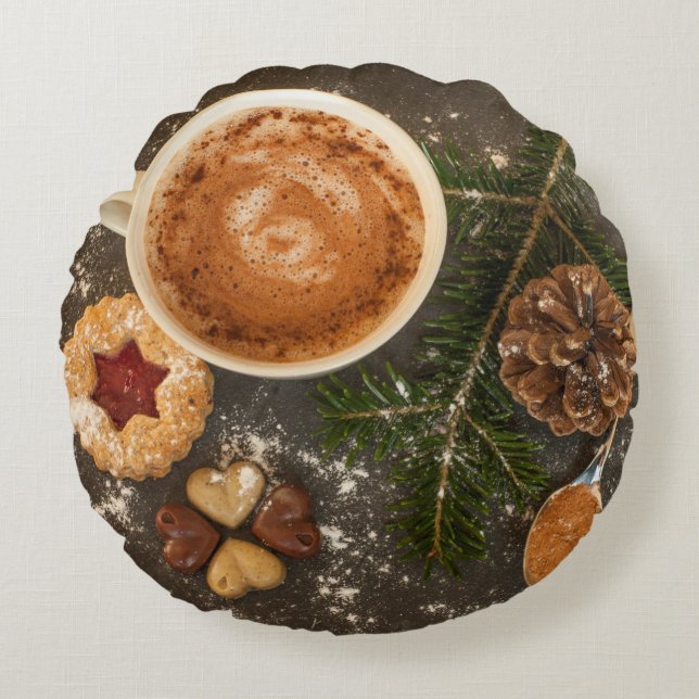 Christmas Hot Chocolate Round Pillow (Front)