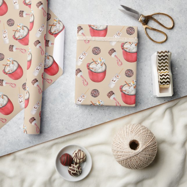 Christmas Hot Chocolate Snowman Peppermint Wrapping Paper (Crafts)
