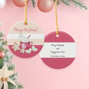 Christmas Hot Cocoa And Cookies Watercolor Ceramic Ornament