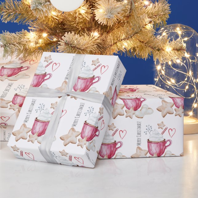 Christmas Hot Cocoa And Cookies Watercolor Invitat Wrapping Paper (Holidays)