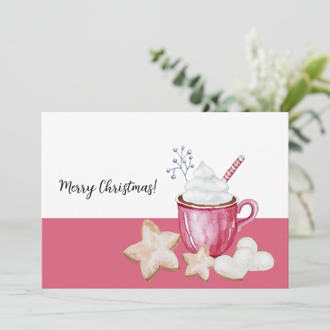 Christmas Hot Cocoa And Cookies Watercolor Invitation (Standing Front)