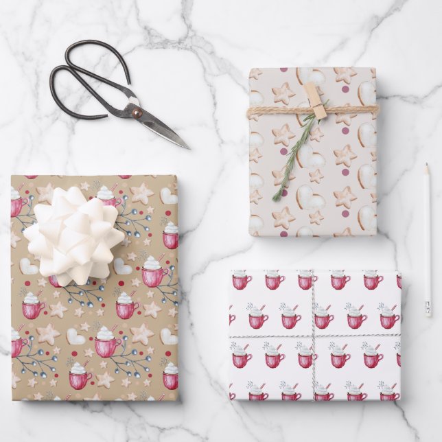 Christmas Hot Cocoa And Cookies Wrapping Paper Sheet (Front)