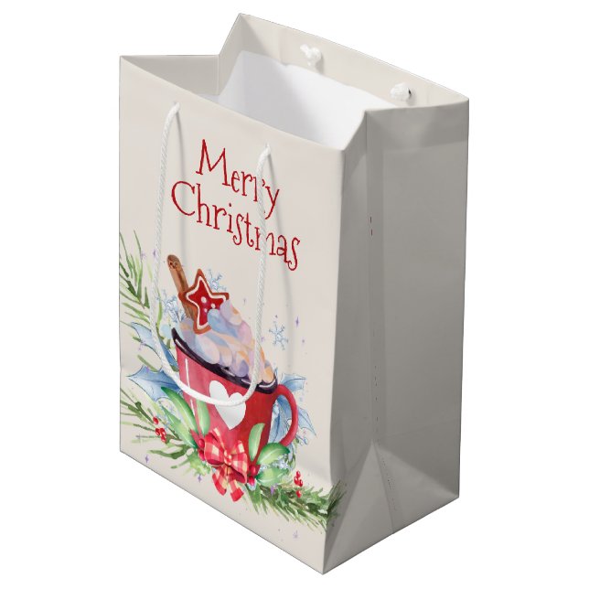 Christmas Hot Cocoa and Pine Medium Gift Bag (Front Angled)