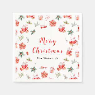 Christmas Hot Cocoa and Red Poinsettias Napkin