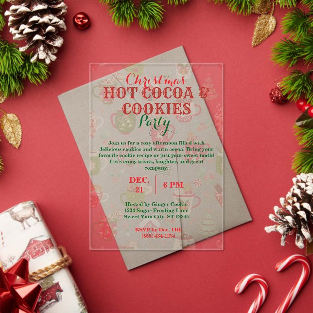Christmas Hot Cocoa & Cookies Party with Pattern Acrylic Invitations (Insitu (Holiday))