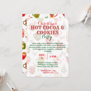 Christmas Hot Cocoa & Cookies Party with Pattern Invitation