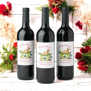 Christmas Hot Cocoa Green White Wine Label