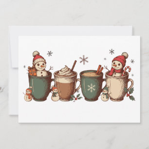 Christmas Hot Cocoa Mugs Snowmen Candy Canes Xmas Invitation