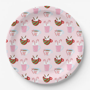 Christmas Hot Cocoa Pattern Paper Plate