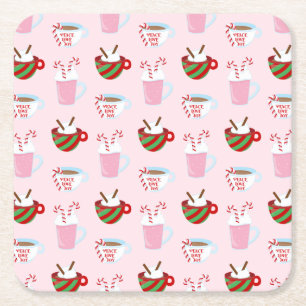 Christmas Hot Cocoa Pattern Square Paper Coaster